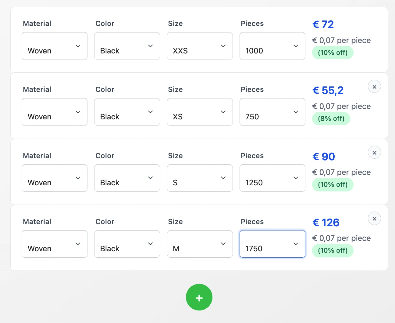 Beden Etiketi Multi-Size Bulk Order Matrix