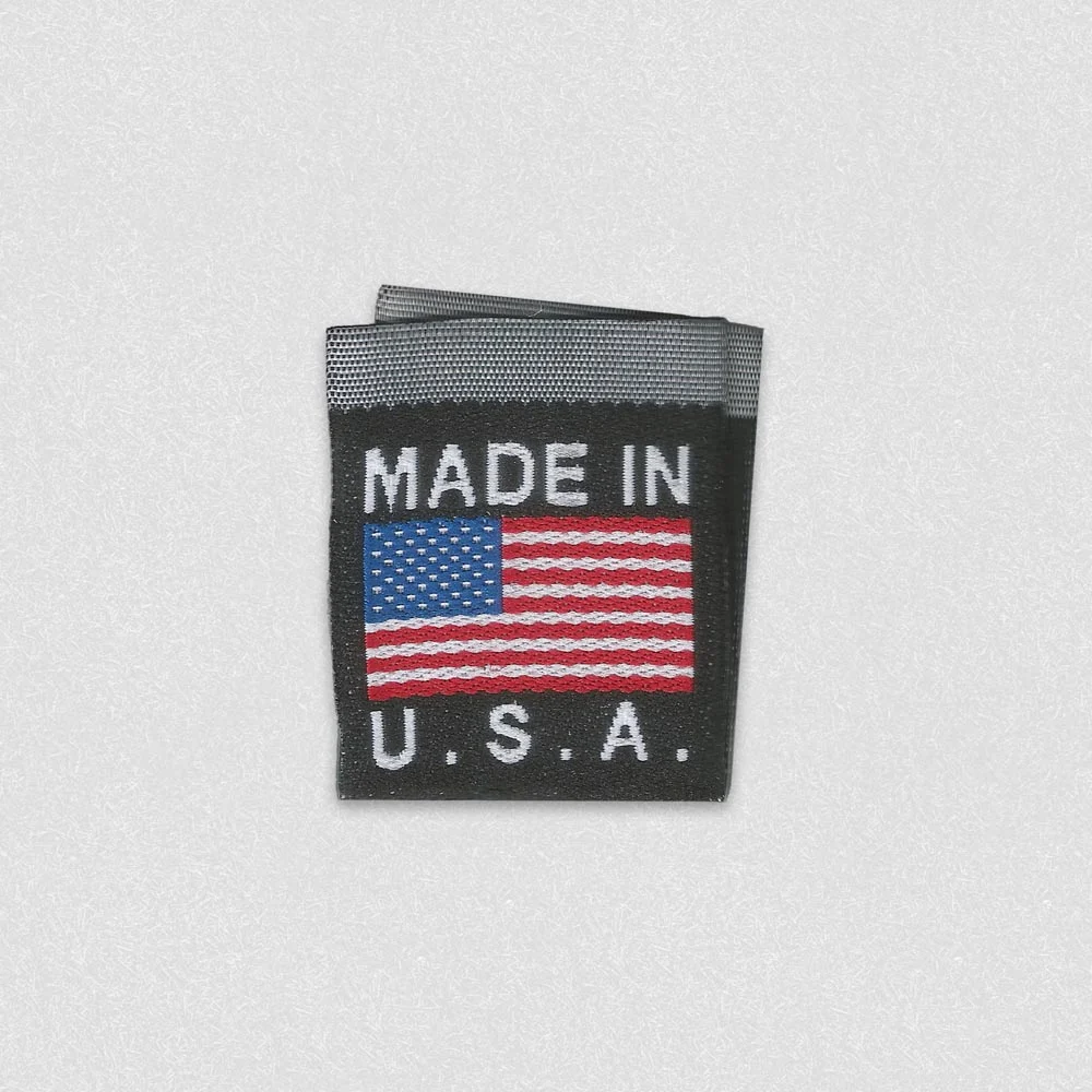 Bayrak Detaylı Siyah Katlamalı Made in USA Menşei Etiketi - LabelGo Üretimi